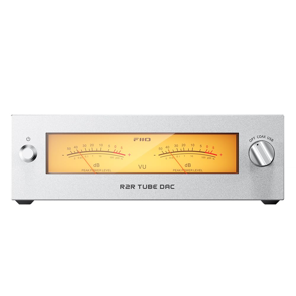 FIIO Warmer R2R Desktop Tube Buffer & R2R DAC/Amp – Fully Differential 24-Bit R2R Resistor Ladder, Dual VU Meters, 46W Linear Power Supply, USB/Optical/Coaxial Inputs, RCA/XLR Output (Black)