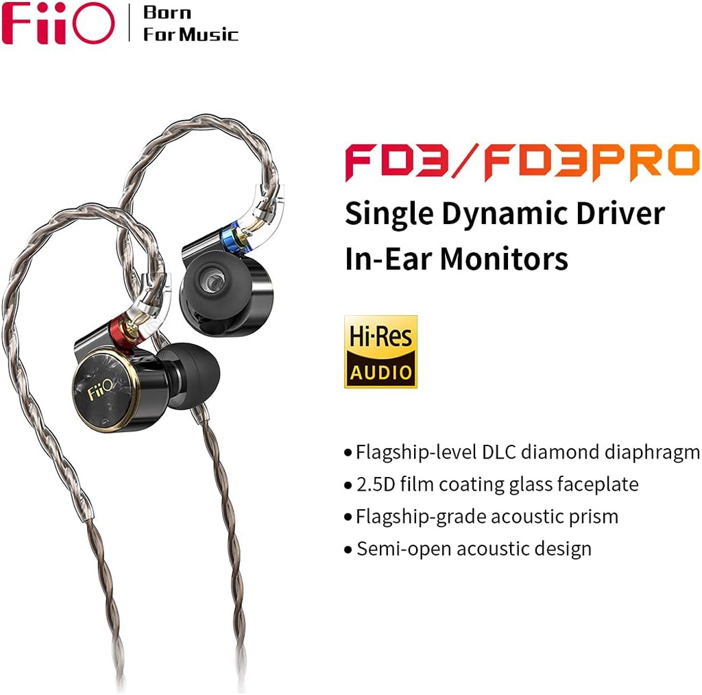 FIIO FD3 PRO Earphones in-Ear Earbuds High Resolution 1DD Deep Bass Detachable MMCX Connector with 2.5/3.5/4.4mm Plugs DLC Black