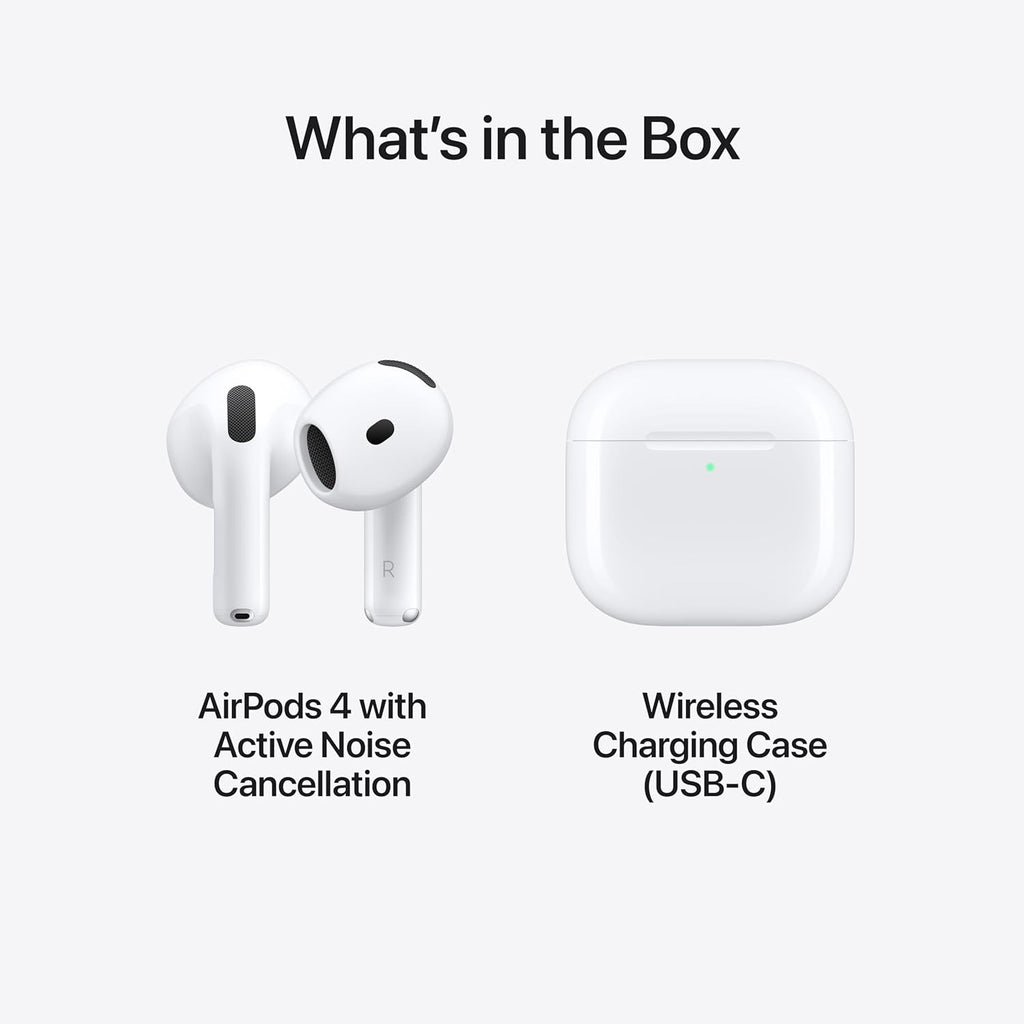 Apple AirPods 4 Wireless Earbuds, Bluetooth Headphones, with Active Noise Cancellation, Adaptive Audio, Transparency Mode, Personalized Spatial Audio, USB-C Charging Case with AppleCare+ (2 Years)