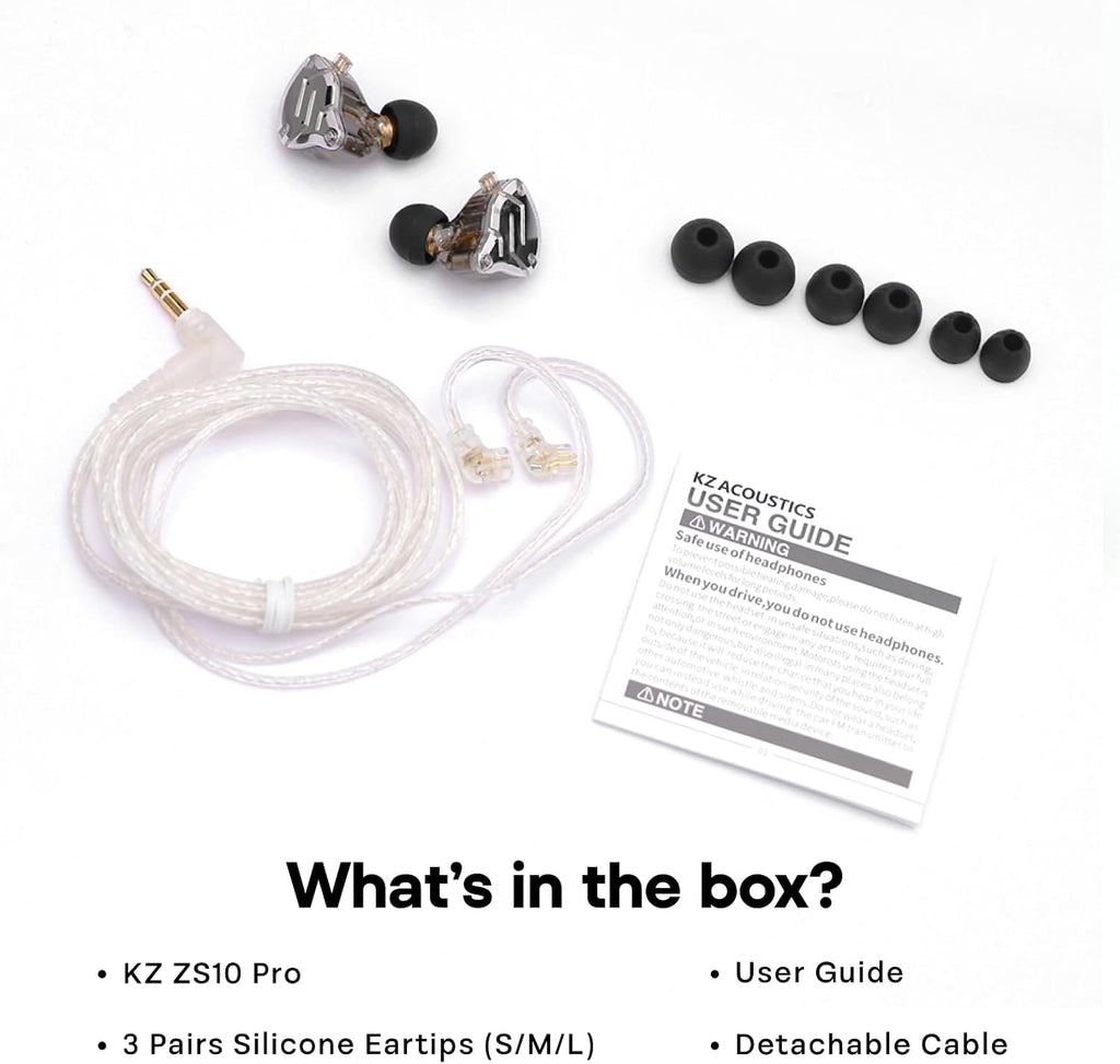 Linsoul KZ ZS10 Pro, 4BA+1DD 5 Driver in Ear Monitor, HiFi Wired Earbuds, Gaming Earbuds, Hybrid IEM Earphones with Stainless Steel Faceplate, Detachable Cable for Musician(Without Mic, Black)