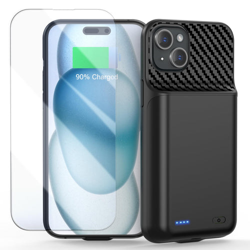 Battery Case for iPhone 16, [2026 Upgraded] 7000mAh Ultra-Slim Portable Charging Case Rechargeable Extended Battery Pack with Tempered Glass Screen Protectorfor iPhone 16 (6.1inch), Black