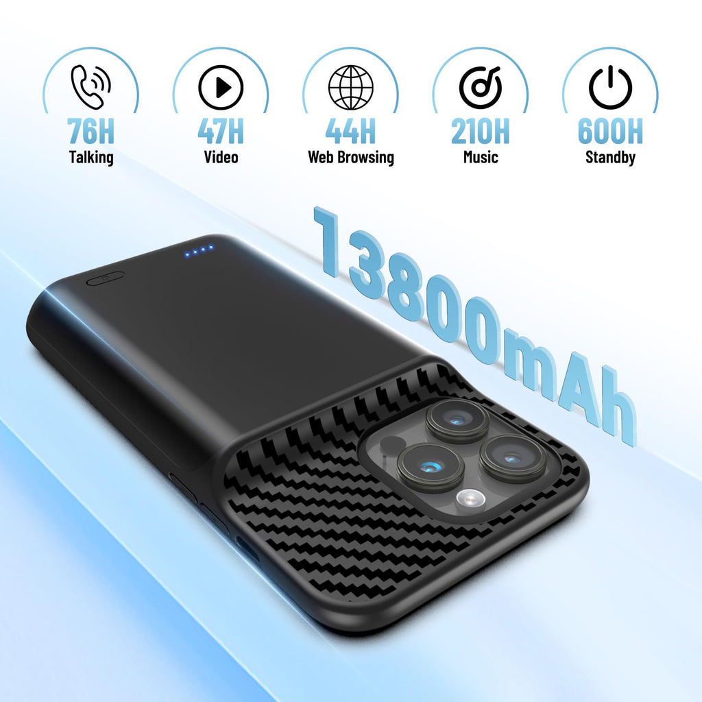 13800mAh Battery Case for iPhone 14 Pro Max/13 Pro Max/12Pro Max/14 Plus (6.7 inch) [2026 Upgraded] High Capacity Extended Charging Case Charger Battery Pack with Tempered Glass Screen Protector