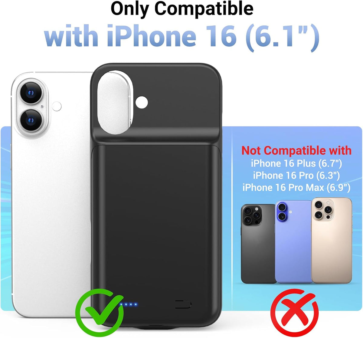 Battery Case for iPhone 16, [2026 Upgraded] 7000mAh Ultra-Slim Portable Charging Case Rechargeable Extended Battery Pack with Tempered Glass Screen Protectorfor iPhone 16 (6.1inch), Black