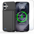 Battery Case for iPhone 16, [2026 Upgraded] 7000mAh Ultra-Slim Portable Charging Case Rechargeable Extended Battery Pack with Tempered Glass Screen Protectorfor iPhone 16 (6.1inch), Black