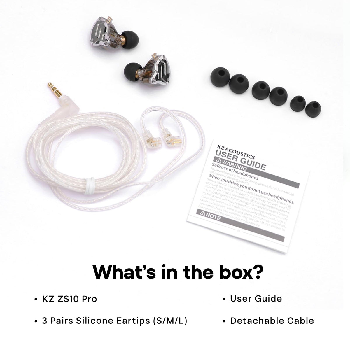 Linsoul KZ ZS10 Pro, 4BA+1DD 5 Driver in Ear Monitor, HiFi Wired Earbuds, Gaming Earbuds, Hybrid IEM Earphones with Stainless Steel Faceplate, Detachable Cable for Musician(Without Mic, Black)