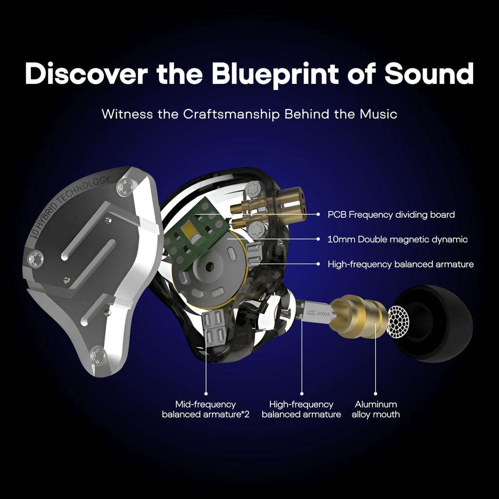 Linsoul KZ ZS10 Pro, 4BA+1DD 5 Driver in Ear Monitor, HiFi Wired Earbuds, Gaming Earbuds, Hybrid IEM Earphones with Stainless Steel Faceplate, Detachable Cable for Musician(Without Mic, Black)