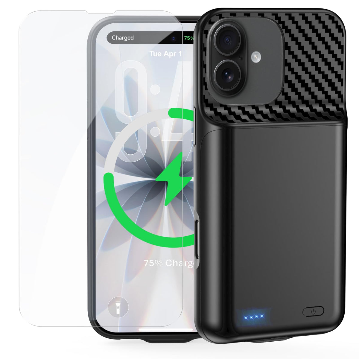 Battery Case for iPhone 16, [2026 Upgraded] 7000mAh Ultra-Slim Portable Charging Case Rechargeable Extended Battery Pack with Tempered Glass Screen Protectorfor iPhone 16 (6.1inch), Black