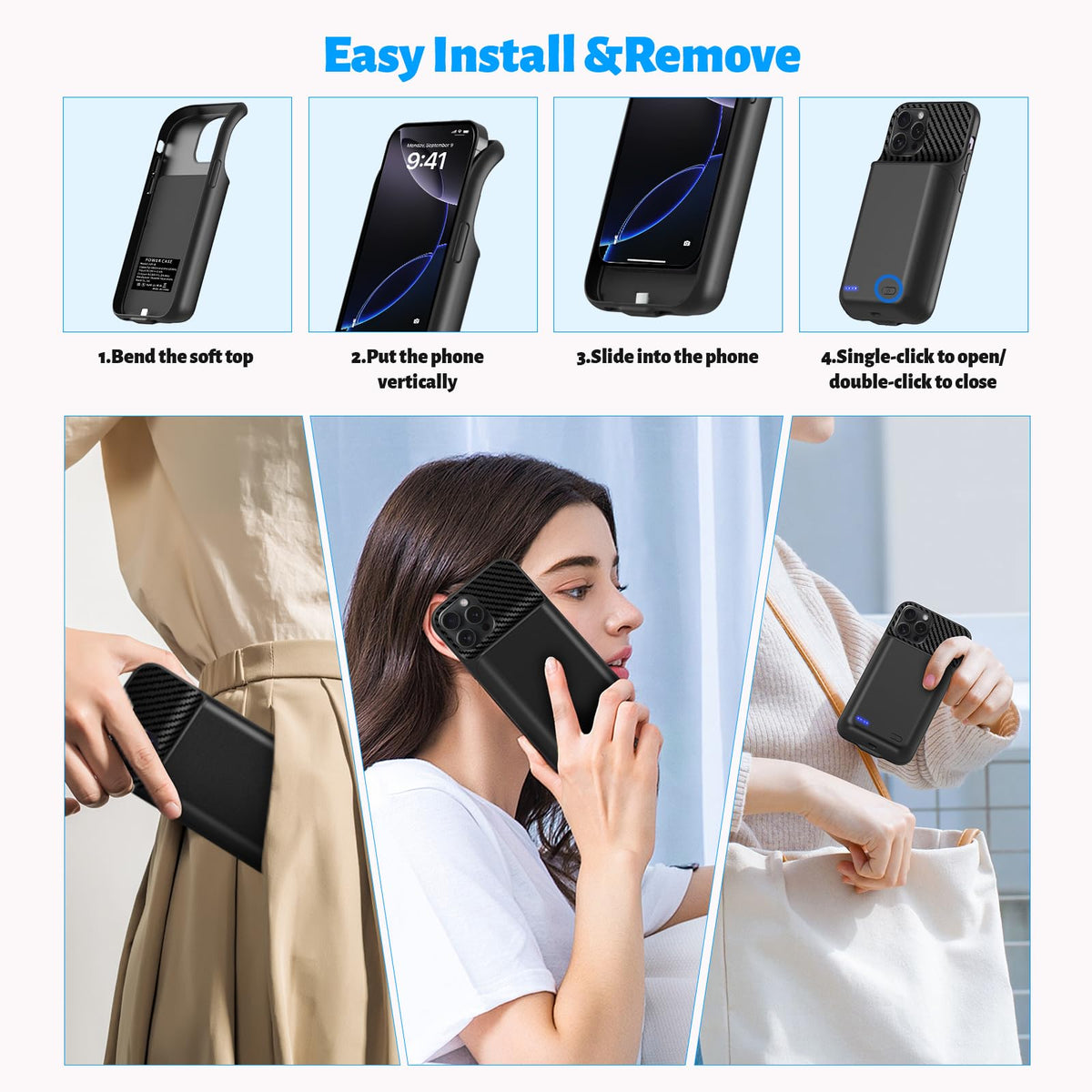 Battery Case for iPhone 16, [2026 Upgraded] 7000mAh Ultra-Slim Portable Charging Case Rechargeable Extended Battery Pack with Tempered Glass Screen Protectorfor iPhone 16 (6.1inch), Black