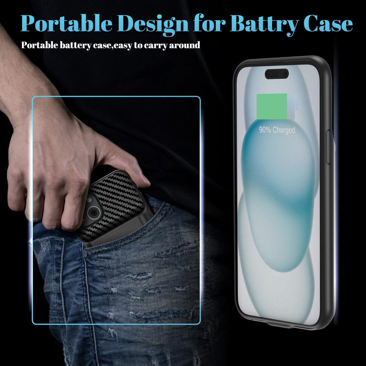 Battery Case for iPhone 16, [2026 Upgraded] 7000mAh Ultra-Slim Portable Charging Case Rechargeable Extended Battery Pack with Tempered Glass Screen Protectorfor iPhone 16 (6.1inch), Black