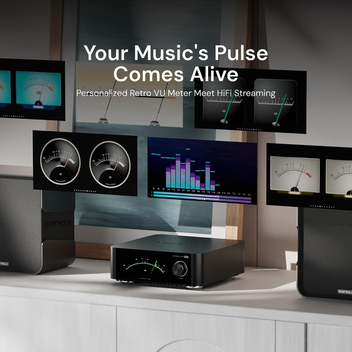 Eversolo Play | Music Streamer with DAC & Amplifier 60W×2ch(8Ω) / 110W×2ch(4Ω) | 5.5" LCD Touchscreen, Support Room Correction & Multi Room System, Stream Qobuz, Tidal&More | Black (Standard Edition)