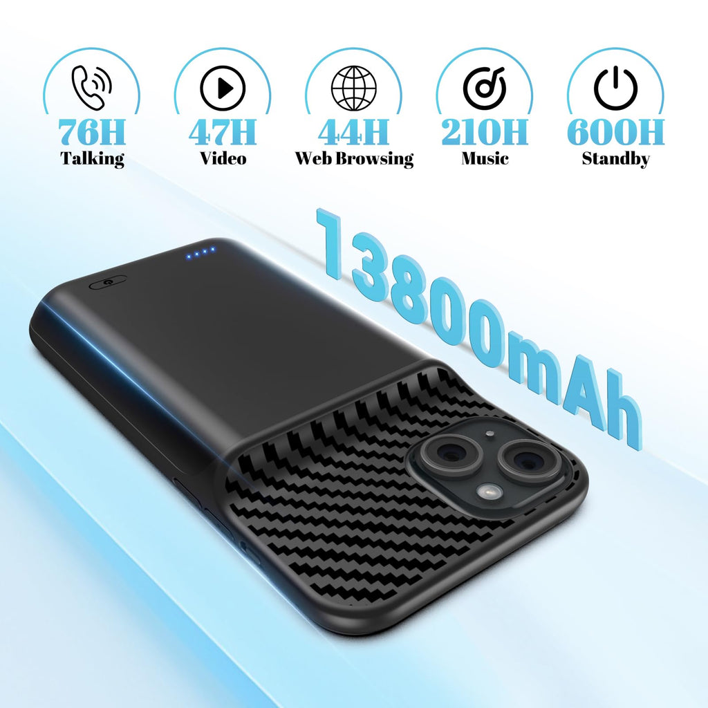 Battery Case for iPhone 16, [2026 Upgraded] 7000mAh Ultra-Slim Portable Charging Case Rechargeable Extended Battery Pack with Tempered Glass Screen Protectorfor iPhone 16 (6.1inch), Black