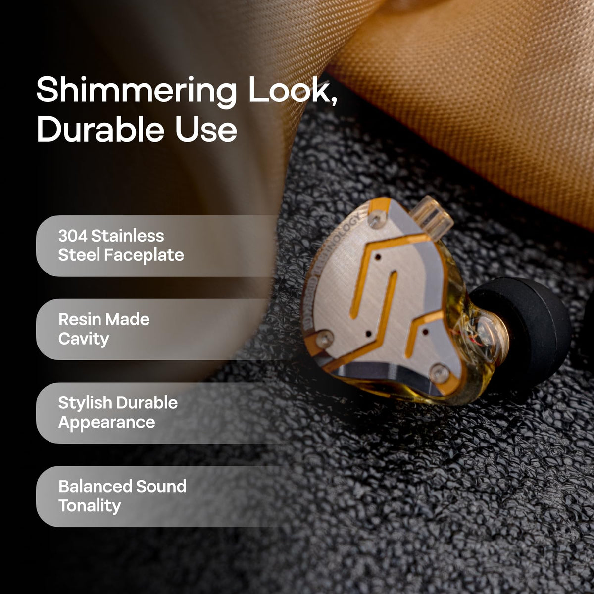 Linsoul KZ ZS10 Pro, 4BA+1DD 5 Driver in Ear Monitor, HiFi Wired Earbuds, Gaming Earbuds, Hybrid IEM Earphones with Stainless Steel Faceplate, Detachable Cable for Musician(Without Mic, Black)