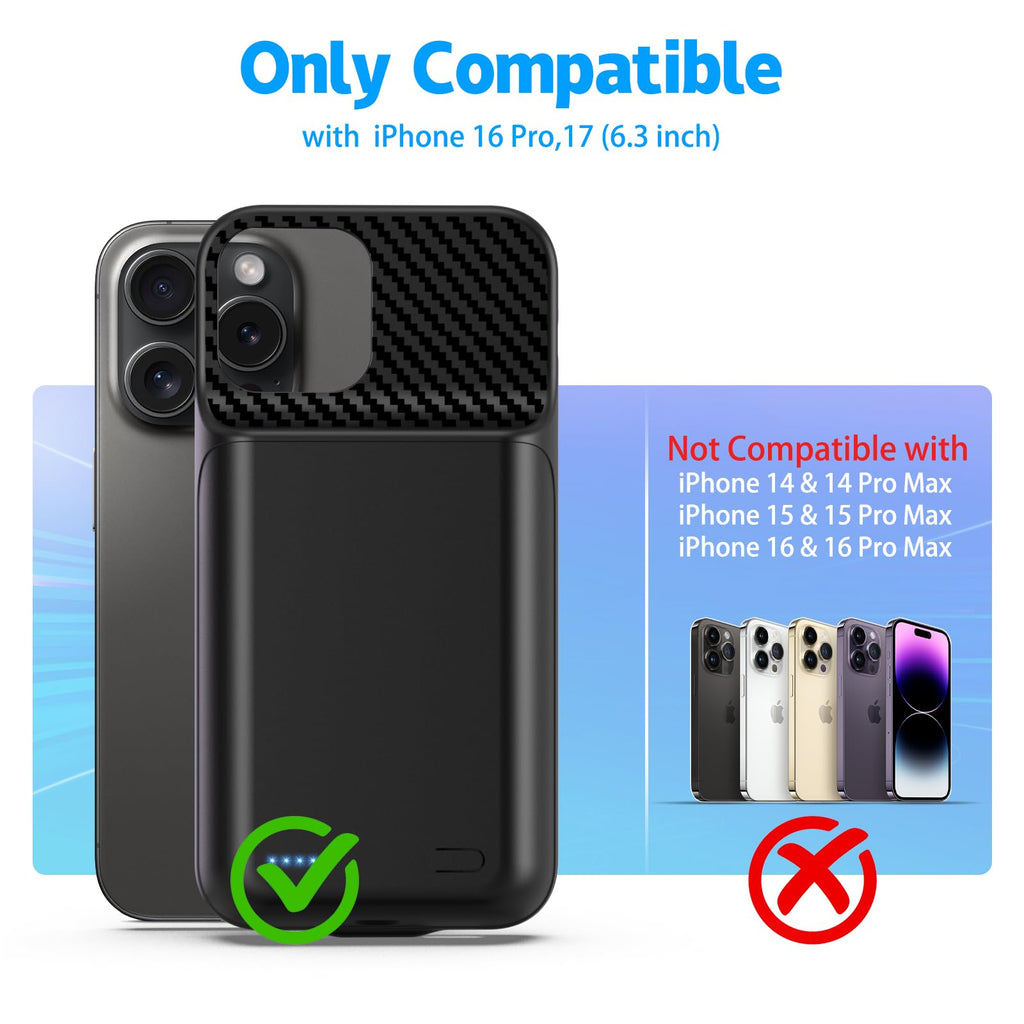 Battery Case for iPhone 16, [2026 Upgraded] 7000mAh Ultra-Slim Portable Charging Case Rechargeable Extended Battery Pack with Tempered Glass Screen Protectorfor iPhone 16 (6.1inch), Black