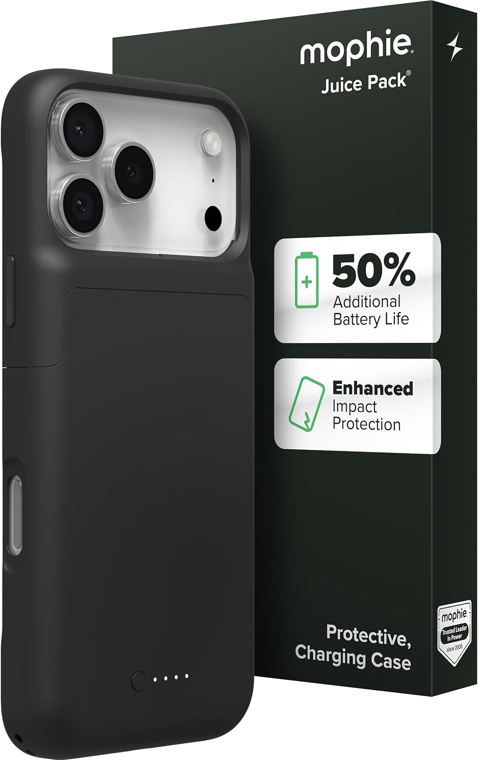 Mophie Juice Pack Battery Case for iPhone 17 Pro Max - Slim Charging Case, Up to 50% Extra Battery Life, High Impact Protection, Magnetic Back for Wallets & Mounts, Sustainable Material, Black