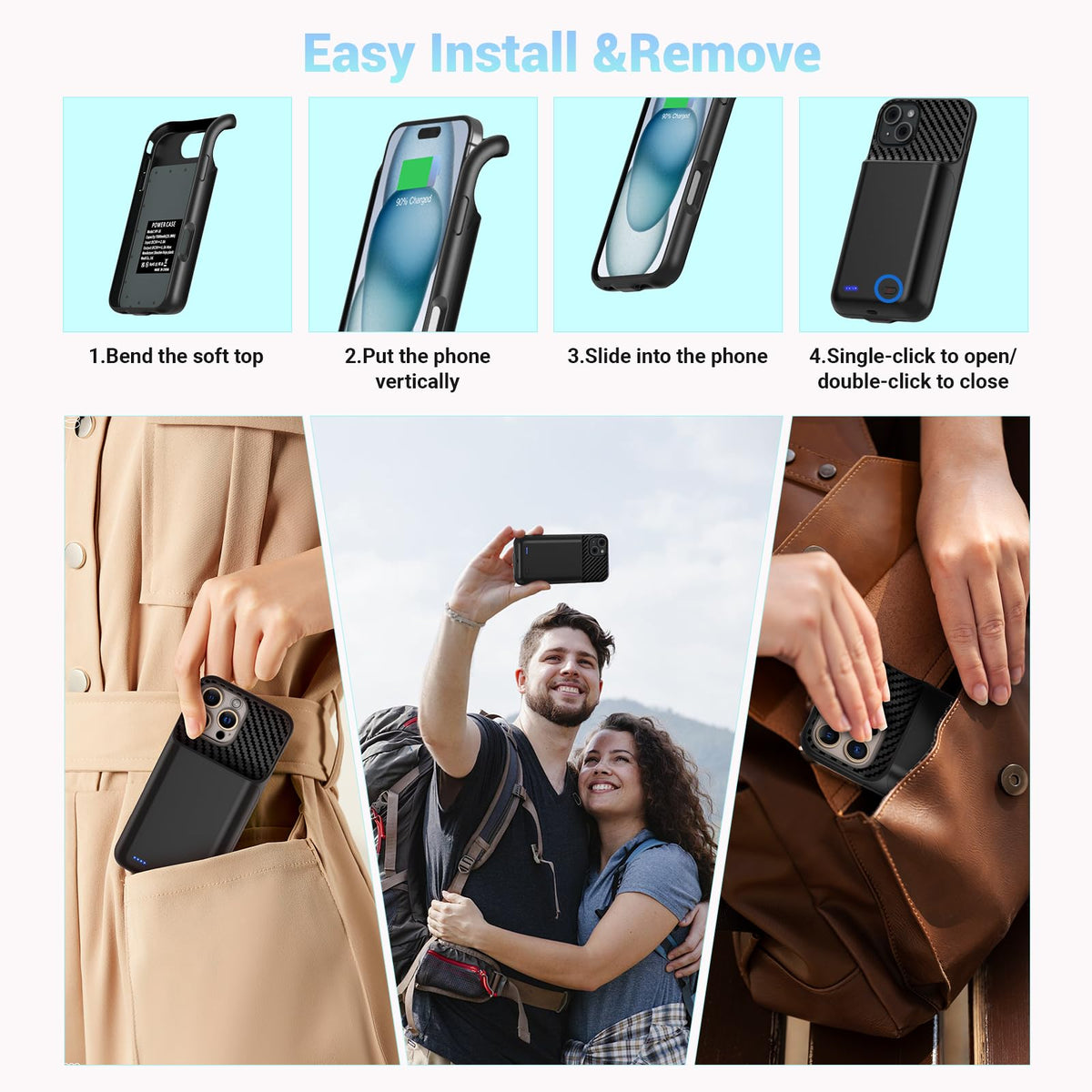 Battery Case for iPhone 16, [2026 Upgraded] 7000mAh Ultra-Slim Portable Charging Case Rechargeable Extended Battery Pack with Tempered Glass Screen Protectorfor iPhone 16 (6.1inch), Black