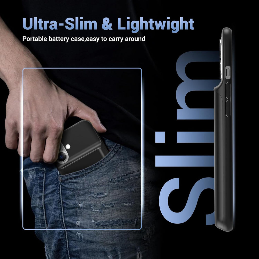 Battery Case for iPhone 16, [2026 Upgraded] 7000mAh Ultra-Slim Portable Charging Case Rechargeable Extended Battery Pack with Tempered Glass Screen Protectorfor iPhone 16 (6.1inch), Black