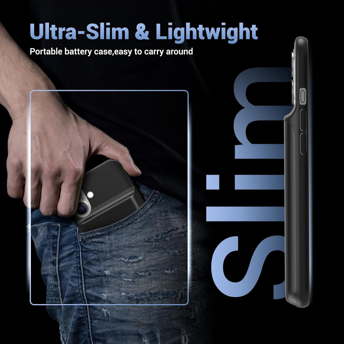 Battery Case for iPhone 16, [2026 Upgraded] 7000mAh Ultra-Slim Portable Charging Case Rechargeable Extended Battery Pack with Tempered Glass Screen Protectorfor iPhone 16 (6.1inch), Black