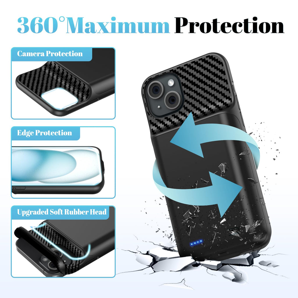 Battery Case for iPhone 16, [2026 Upgraded] 7000mAh Ultra-Slim Portable Charging Case Rechargeable Extended Battery Pack with Tempered Glass Screen Protectorfor iPhone 16 (6.1inch), Black