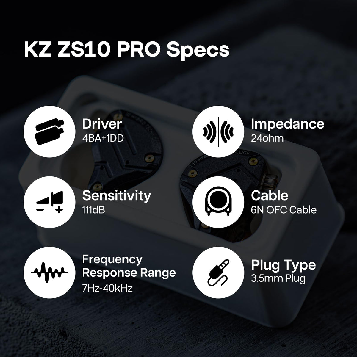 Linsoul KZ ZS10 Pro, 4BA+1DD 5 Driver in Ear Monitor, HiFi Wired Earbuds, Gaming Earbuds, Hybrid IEM Earphones with Stainless Steel Faceplate, Detachable Cable for Musician(Without Mic, Black)