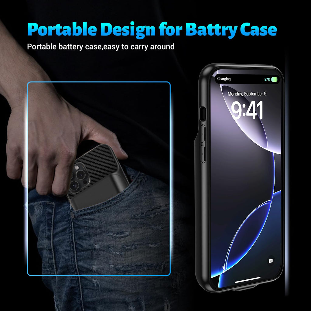 Battery Case for iPhone 16, [2026 Upgraded] 7000mAh Ultra-Slim Portable Charging Case Rechargeable Extended Battery Pack with Tempered Glass Screen Protectorfor iPhone 16 (6.1inch), Black