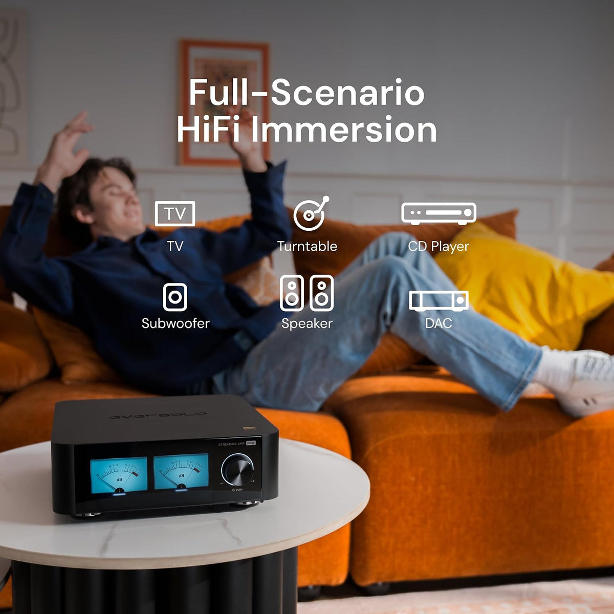 Eversolo Play | Music Streamer with DAC & Amplifier 60W×2ch(8Ω) / 110W×2ch(4Ω) | 5.5" LCD Touchscreen, Support Room Correction & Multi Room System, Stream Qobuz, Tidal&More | Black (Standard Edition)