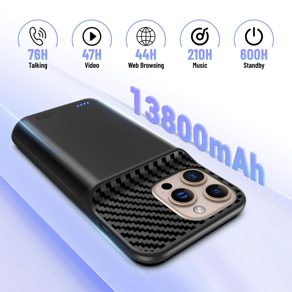 13800mAh Battery Case for iPhone 14 Pro Max/13 Pro Max/12Pro Max/14 Plus (6.7 inch) [2026 Upgraded] High Capacity Extended Charging Case Charger Battery Pack with Tempered Glass Screen Protector