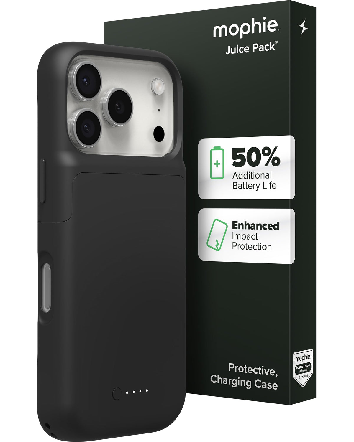 Mophie Juice Pack Battery Case for iPhone 17 Pro Max - Slim Charging Case, Up to 50% Extra Battery Life, High Impact Protection, Magnetic Back for Wallets & Mounts, Sustainable Material, Black