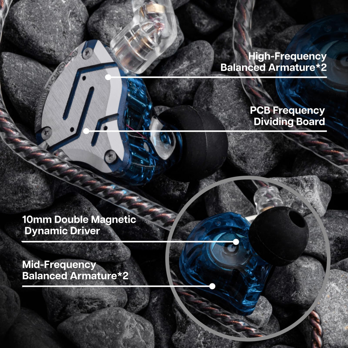 Linsoul KZ ZS10 Pro, 4BA+1DD 5 Driver in Ear Monitor, HiFi Wired Earbuds, Gaming Earbuds, Hybrid IEM Earphones with Stainless Steel Faceplate, Detachable Cable for Musician(Without Mic, Black)