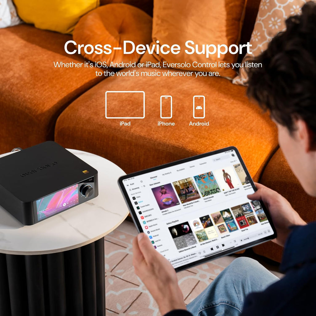 Eversolo Play | Music Streamer with DAC & Amplifier 60W×2ch(8Ω) / 110W×2ch(4Ω) | 5.5" LCD Touchscreen, Support Room Correction & Multi Room System, Stream Qobuz, Tidal&More | Black (Standard Edition)