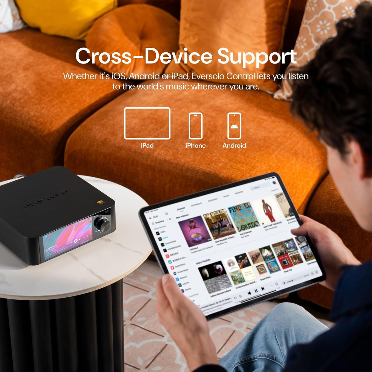 Eversolo Play | Music Streamer with DAC & Amplifier 60W×2ch(8Ω) / 110W×2ch(4Ω) | 5.5" LCD Touchscreen, Support Room Correction & Multi Room System, Stream Qobuz, Tidal&More | Black (Standard Edition)