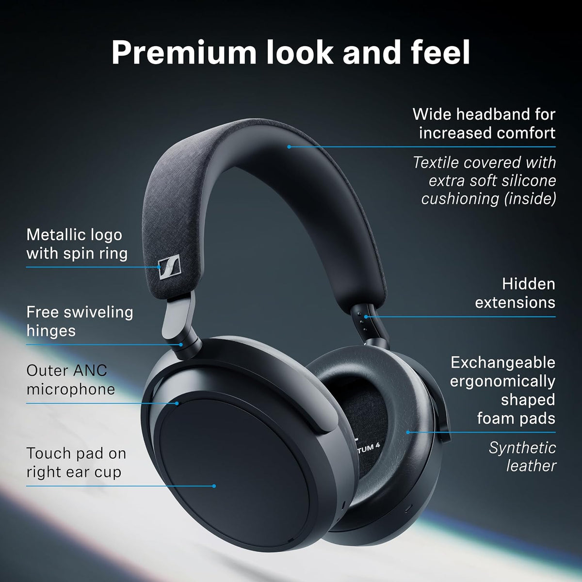 Sennheiser Momentum 4 Wireless Headphones, Bluetooth, ANC, 60h Battery