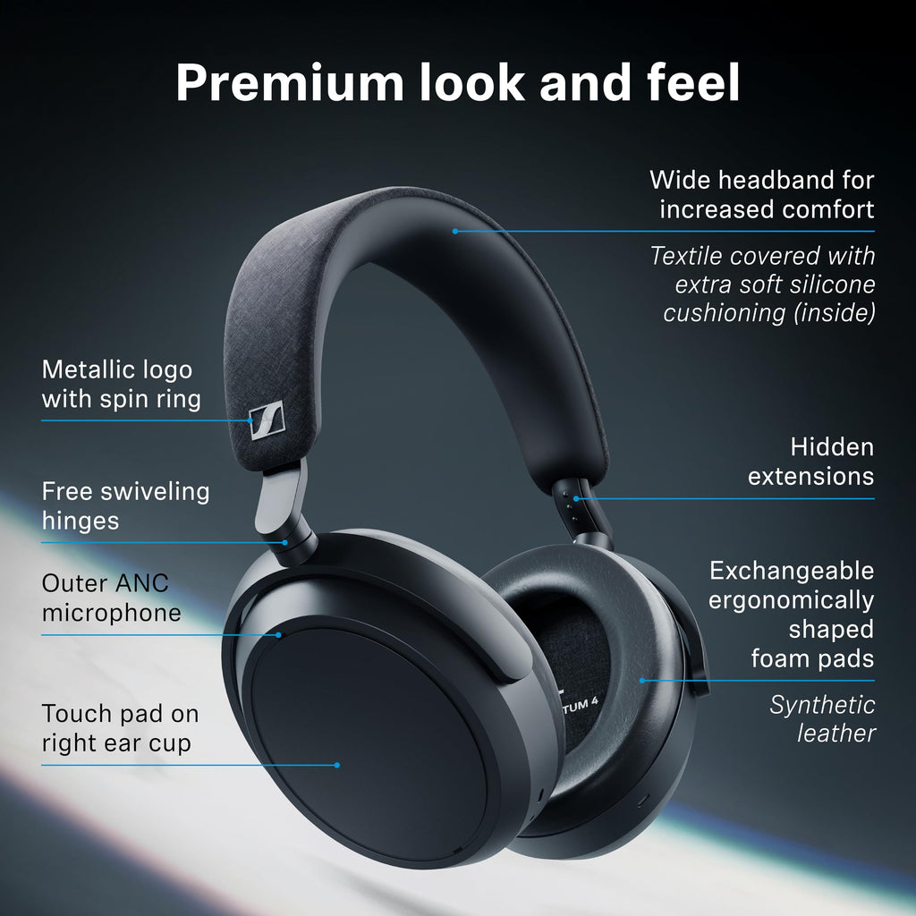 Sennheiser Momentum 4 Wireless Headphones, Bluetooth, ANC, 60h Battery